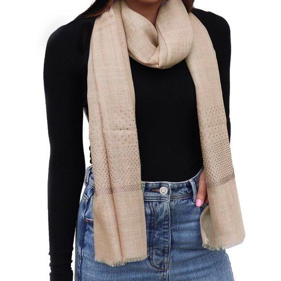 Crystal Embedded Pastel Colour Woolen Silk Scarves - Picture 5 of 16